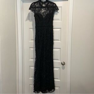 Women's Elegant Black Lace Evening Dress SizeS